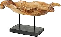 Deco79 Teak Wood Leaf Sculpture Statue with Black Stand - 21" x 11" x 10" Brown Natural Home Decor Figurine