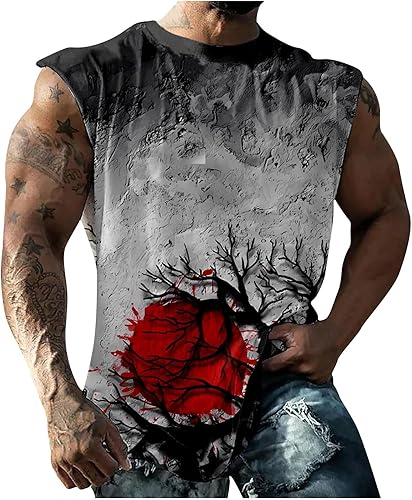 Camisetas sin Mangas para Hombre con Estampado Halloween sin Mangas Cuello Redondo Chaleco Deportivo Camiseta túnica