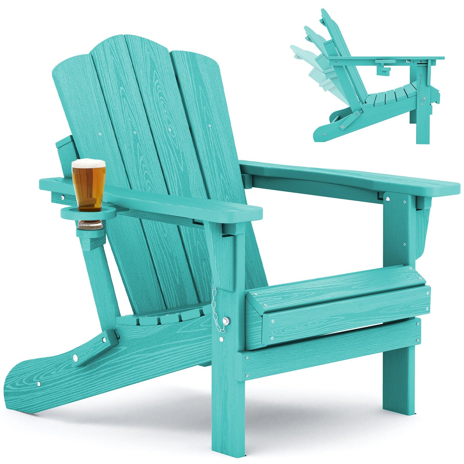 KINGYES Folding Adjustable Backrest Adirondack Chair, Aruba Blue