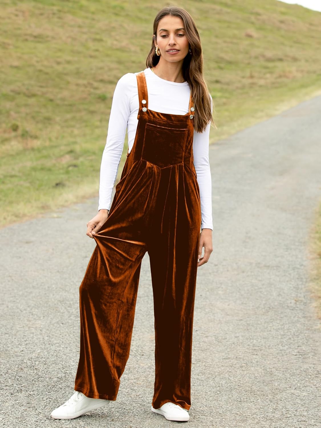 BerryGo Casual Velvet Sleeveless Loose Jumpsuits Dressy One Piece Wide Leg Overalls Long Pant Rompers For Women - Image 3