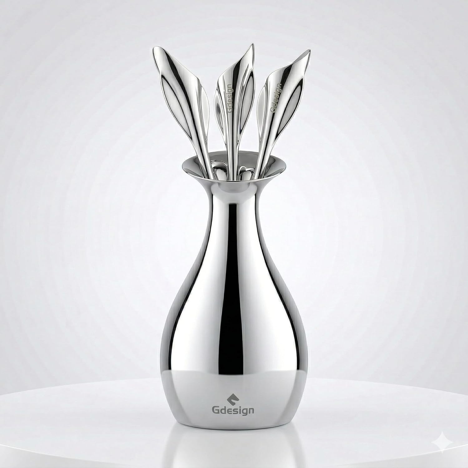Gdesign Calla Lily Fork Set – Elegant Stainless Steel Base Holder with 3 Mini Forks (5.12"), Perfect for Appetizers, Fruit, Dessert, Cake & Salad, Gift Box Included
