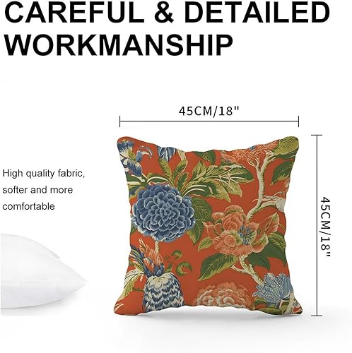 Miniatura 3 de Funda de almohada azul floral chinoiserie sobre naranja, peonía, elegante, asiática, funda de almohada decorativa retro, decoración del hogar para