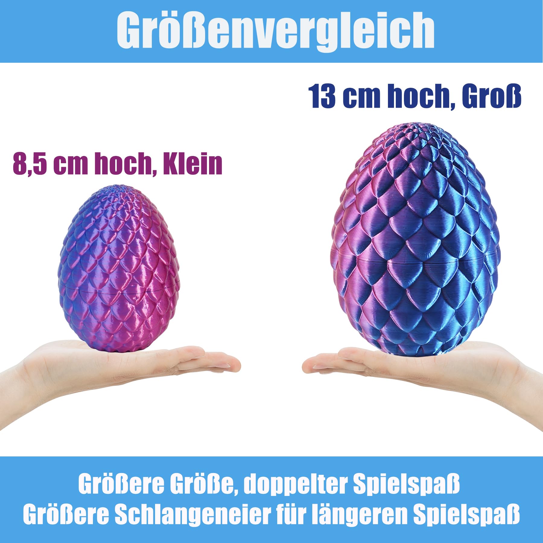 Joycabin Serpente Giocattolo 3D Stampato, Uovo di Drago 3D Stampato Pasqua, Uova di Serpente, Animali 3D Stampati Giocattolo per Bambini Regali, Decorazione da Scrivania e Casa (45cm/Nero)