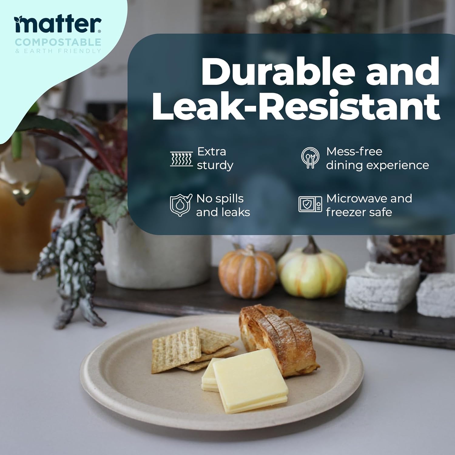 Matter Compostable Premium Assorted Kitchen Bags (230ct) and 9" Fiber Plates (150ct), Biodegradable, Eco-Friendly Party Pack