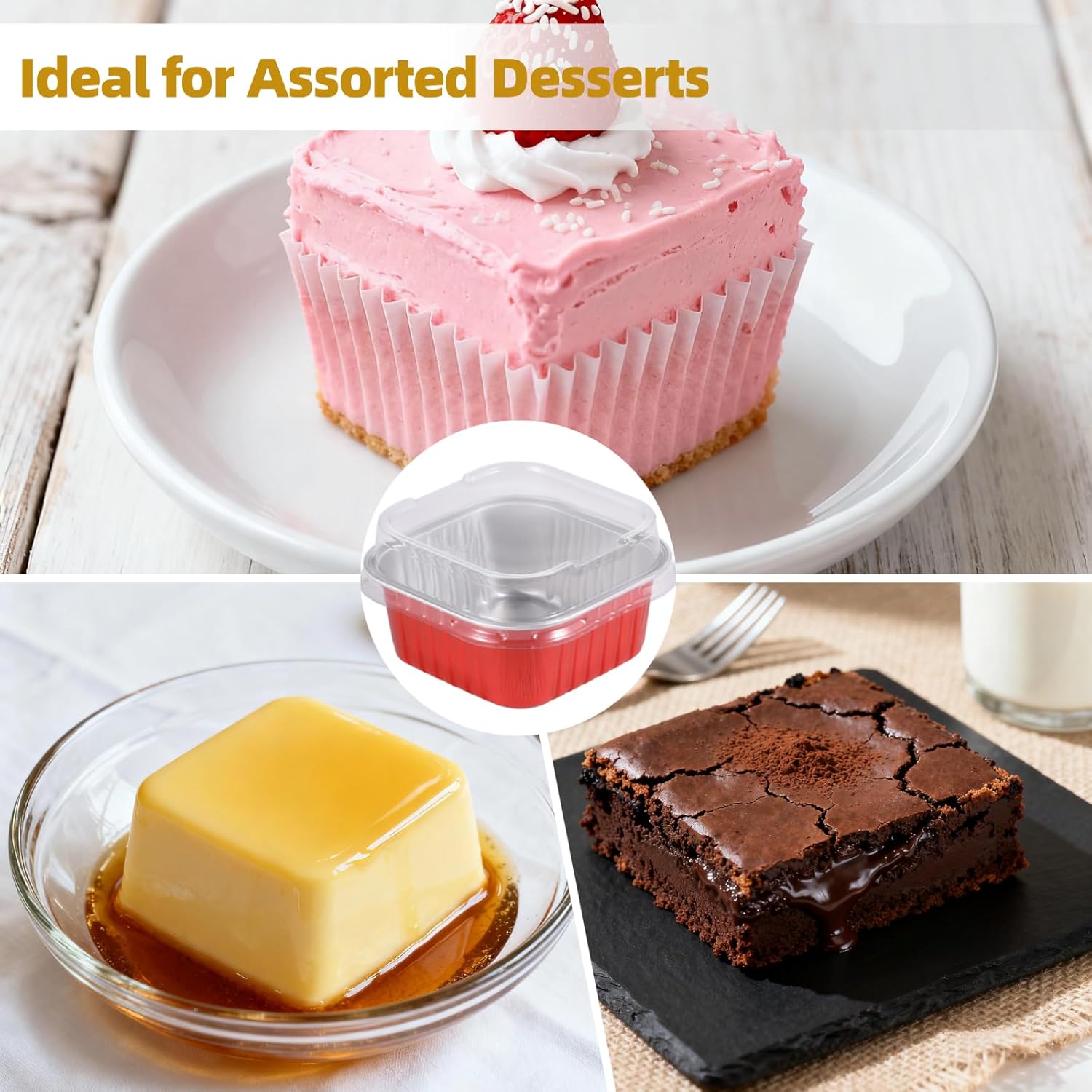 Varku 100 Pcs Mini Square Baking Cups, Aluminum Foil Cake Boxes with Lids, Disposable Ramekins Cupcake Pans, Individual Dessert Containers for Parties, Weddings, Birthdays, Red - Image 5