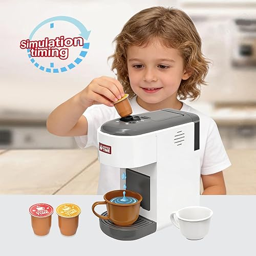 Vista 3 de Toys Barista Cafetera de juguete de cocina para niños con piezas móviles, accesorios de cocina, juego de café para niñas y niños, regalos