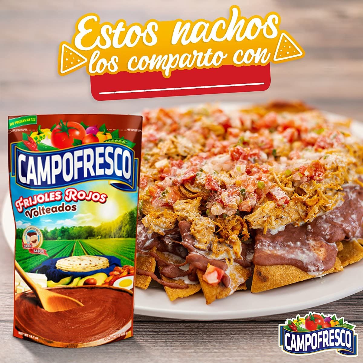 CAMPOFRESCO Frijoles Rojos Volteados 400gr. 100% a Base de Plantas, Listo para Servir, Hecho con Frijoles Molidos, sin Conservante, 100% Natural (6 Paquetes de 2400 gr TOTAL)