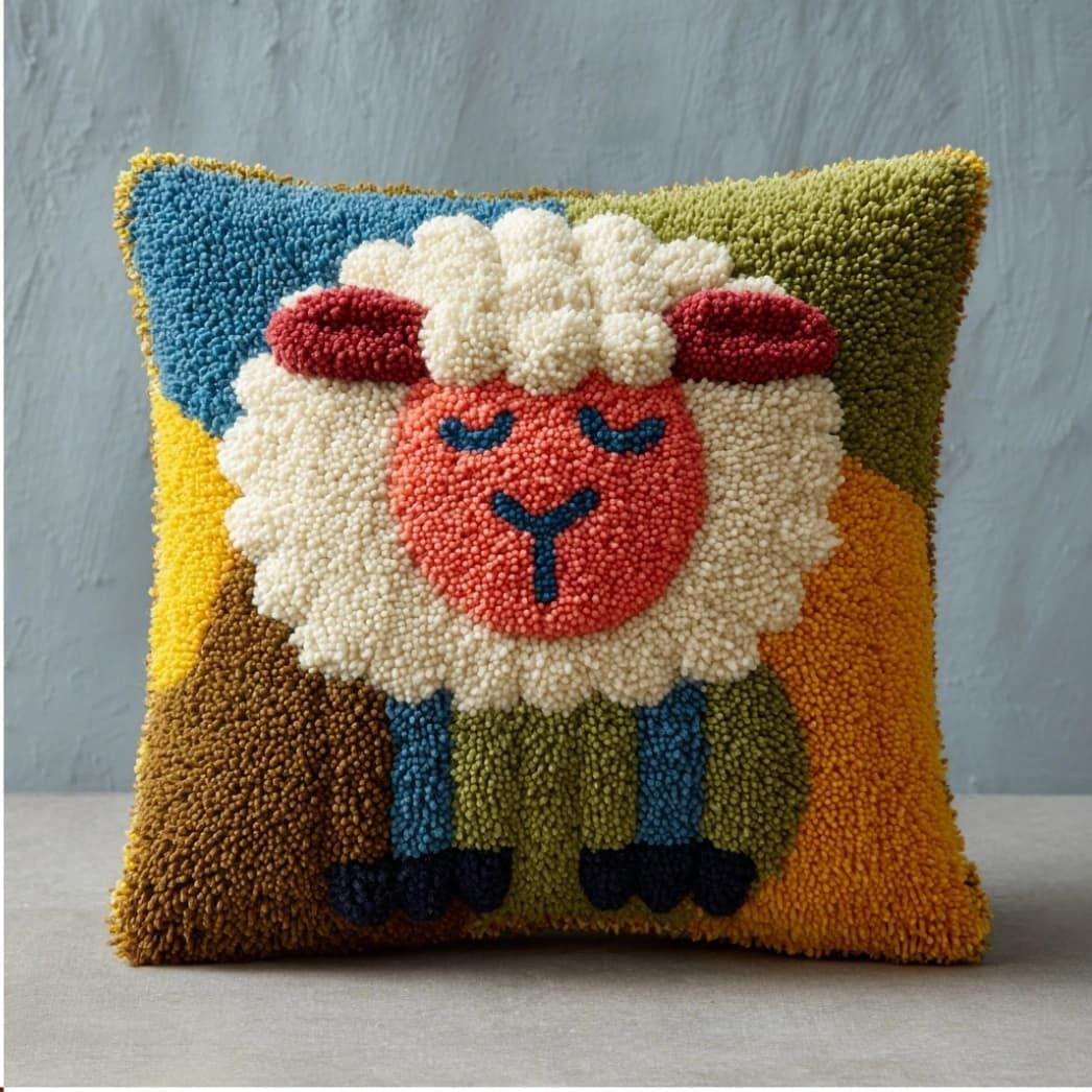 AxiangziK Latch Hook Pillow Kit Sheep 43X43Cm
