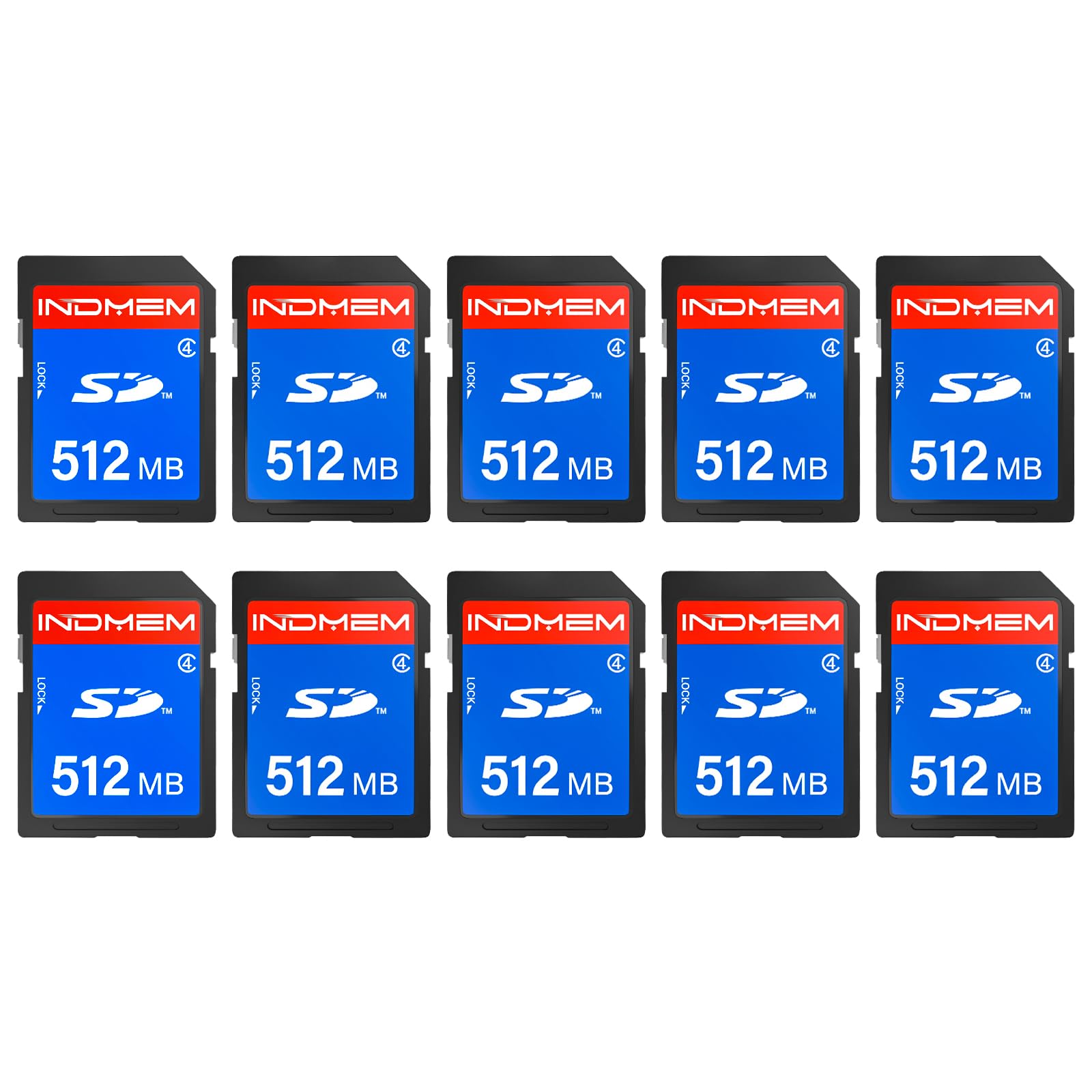 INDMEM SD Card 512MB, 10 Packs Class 4 512MB Flash Memory Card MLC Standard Secure Digital Cards Camera Cards