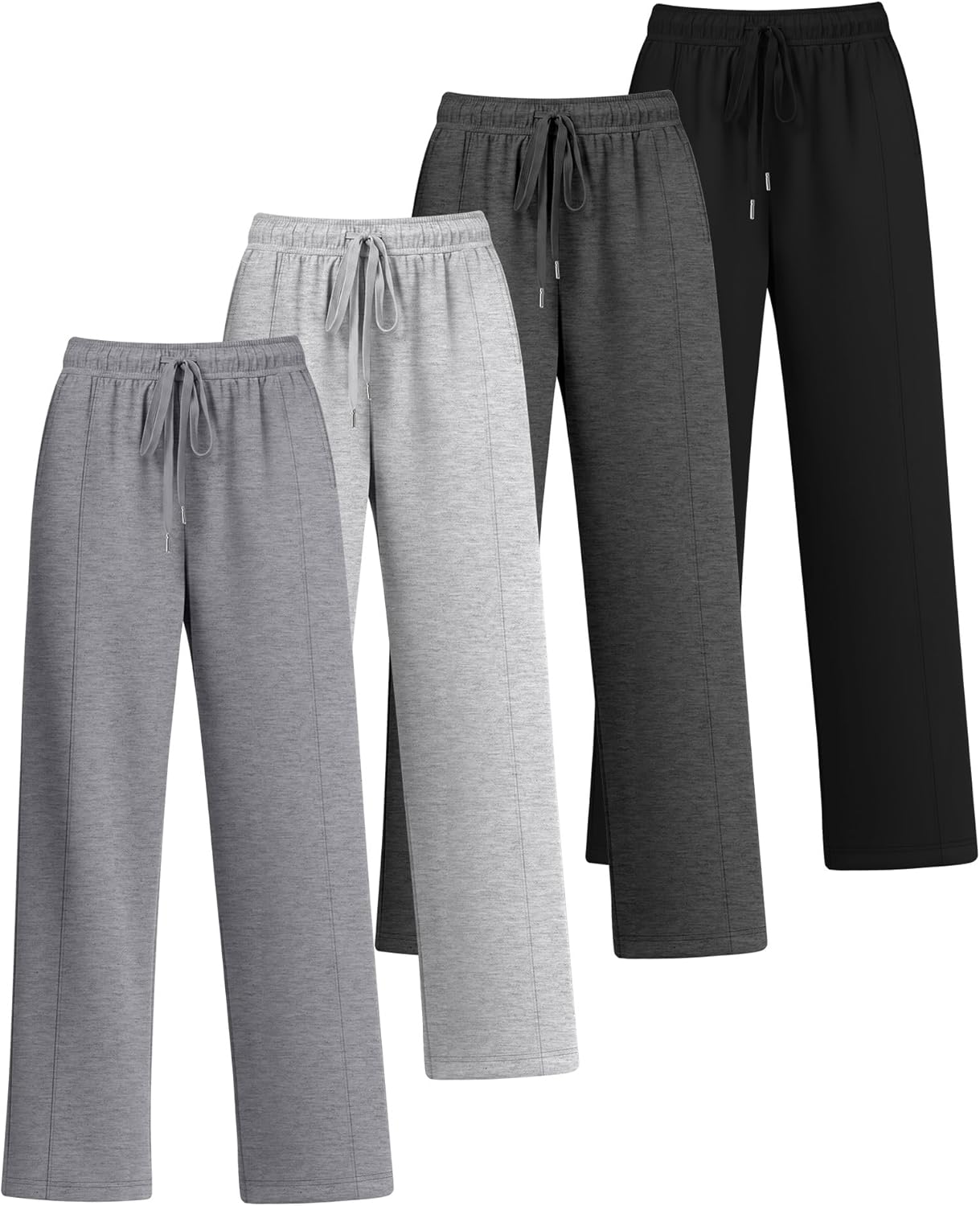 4 Pack Women's Plus Size Wide Leg Lounge Pants High Waisted Drawstring Sweatpants Elastic Casual Pants with Pockets - Image 3