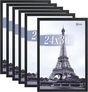 VCK 24x36 Poster Frames Black Set of 6, Wide Border Wood Picture Frame, Multi-Directional Display Family Photos, Office Prints, Studio/Gallery Art, Woodgrain Series, Wall Hanging