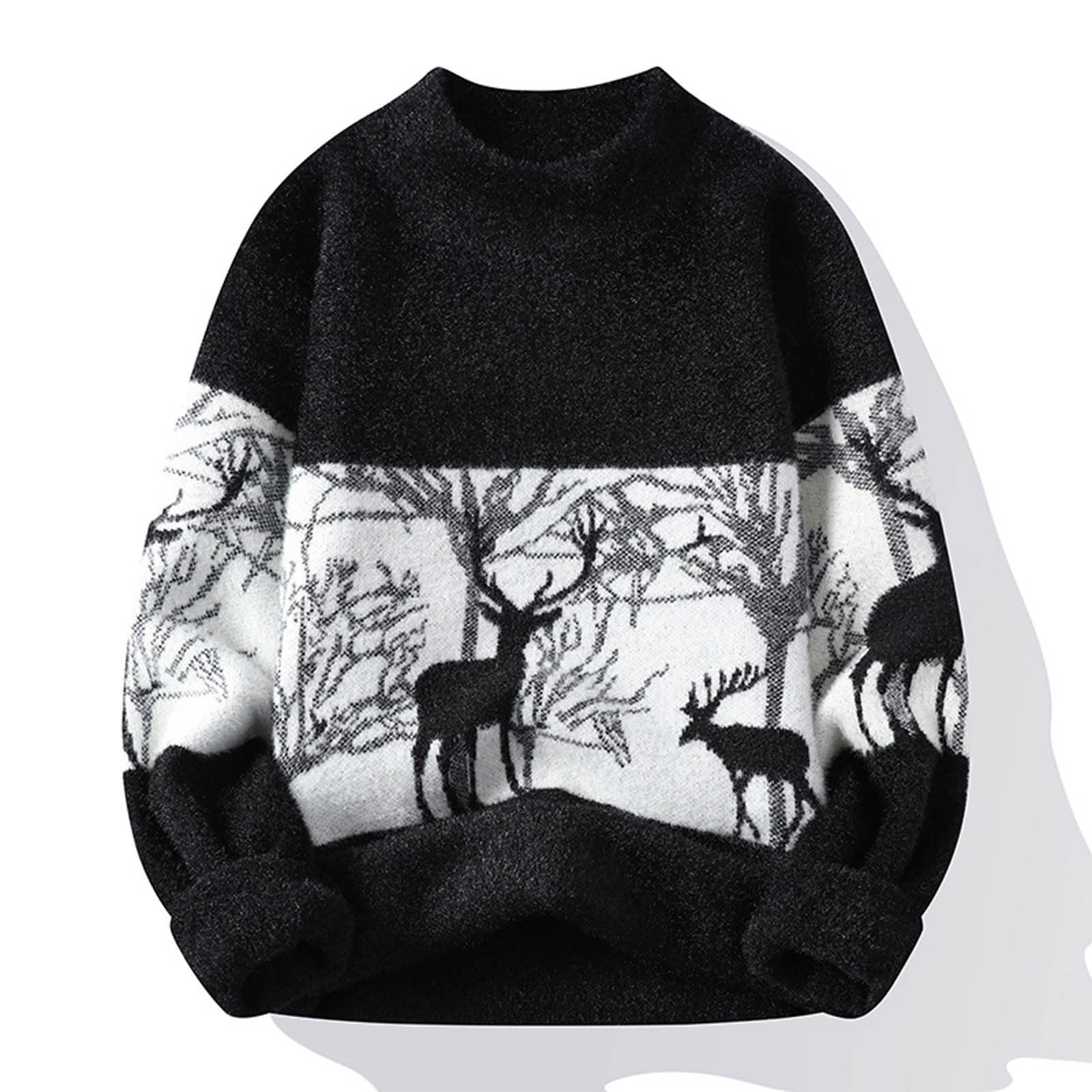 Maglione di Natale Uomo, Maglie Natale Uomo Maglioni Brutti di Natale Fiocco Neve Alce Maglioni Girocollo Neck Pullover Manica Lunga Maglioni Natale per Coppia Maglioncino Cotone Uomo