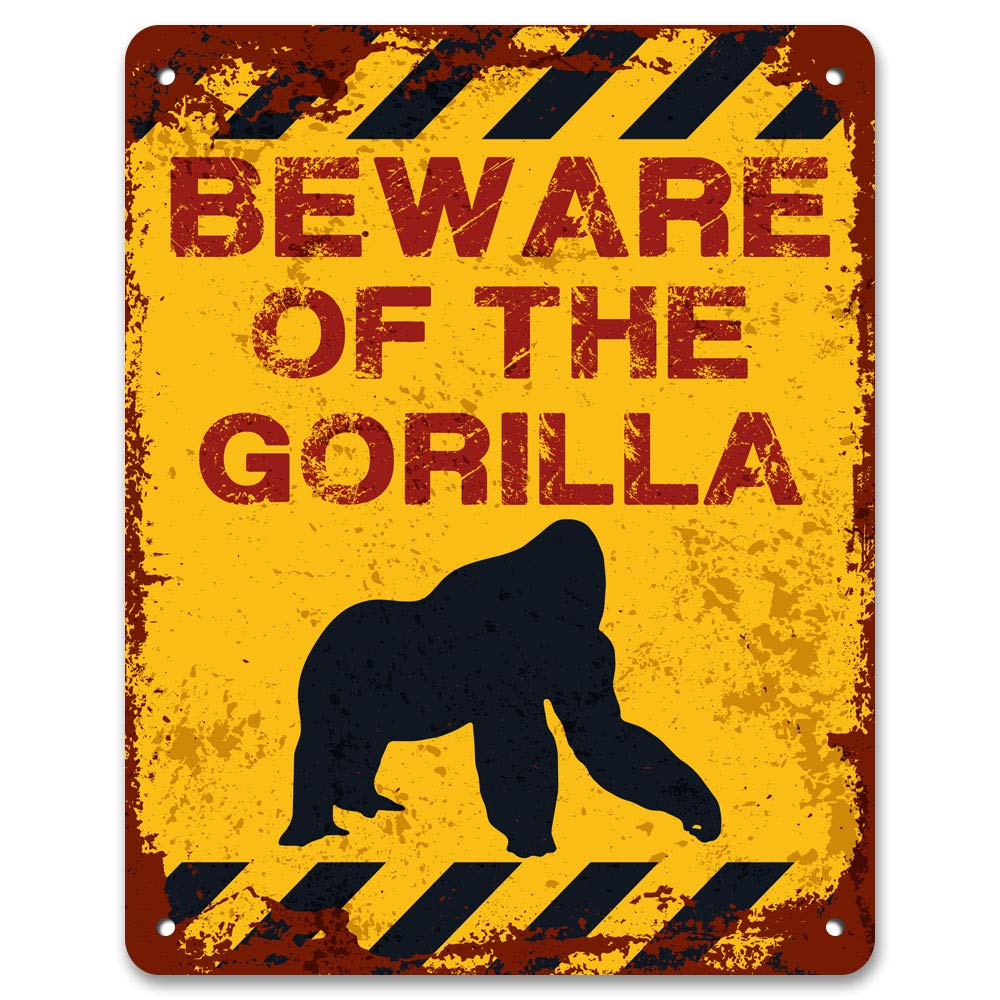 Print Crafted Earth Tones - Beware Of The Gorilla | Vintage Metal Garden Warning Sign