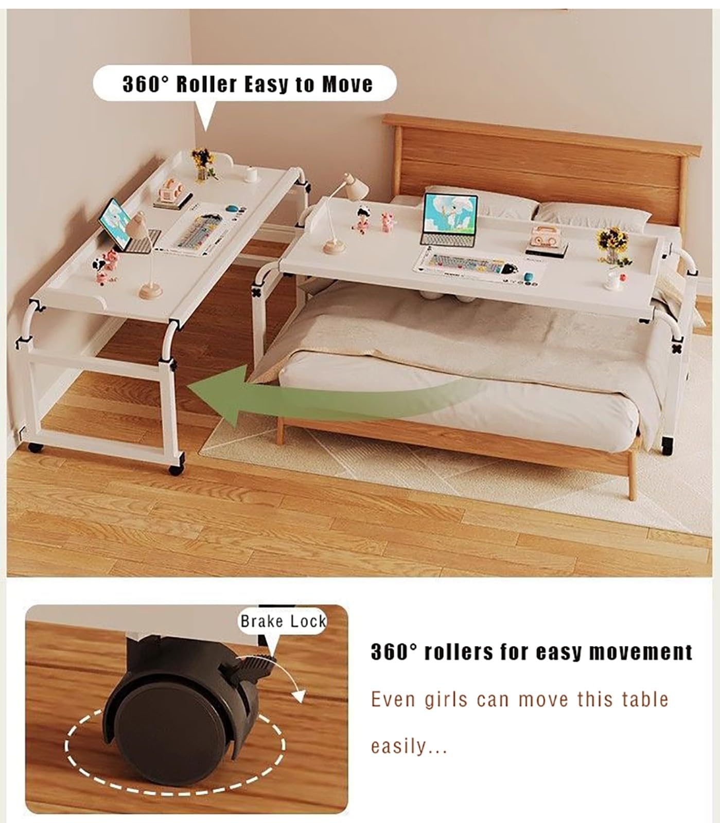 Mesa sobre La Cama con Ruedas, Altura Ajustable sobre La Cama Mesa De Escritorio King Size, Rolling Desk Over Bed, King Beds Rolling Medical Bed Desk para El Hospital Y El Hogar