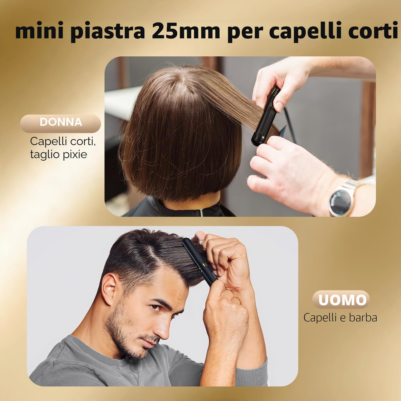 Farery Mini Piastra per capelli corti, piccolo straighter in ceramica con turmalina, mini straighter per viaggi con custodia, spegnimento automatico, doppia tensione, temperatura regolabile