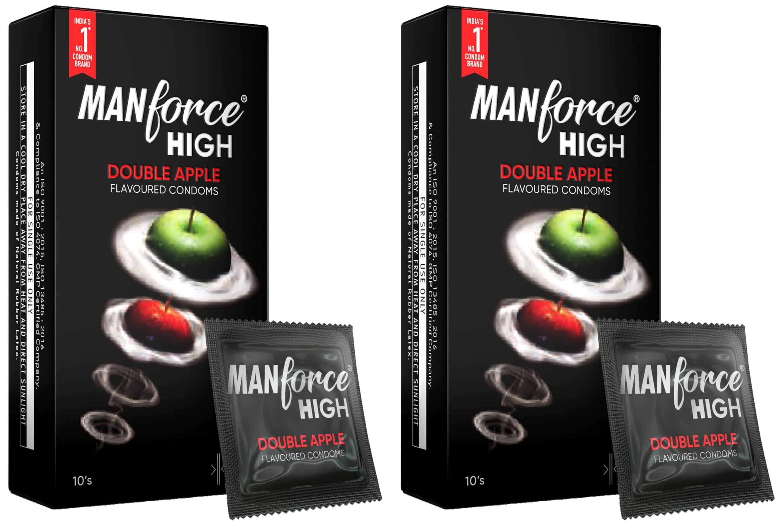Manforce High Double Apple Flavoured Condoms for Men| 10 Count| Ultra Thin Condom| Lubricated Latex Condoms| For Her Enhanced Pleasure x Pack of 2