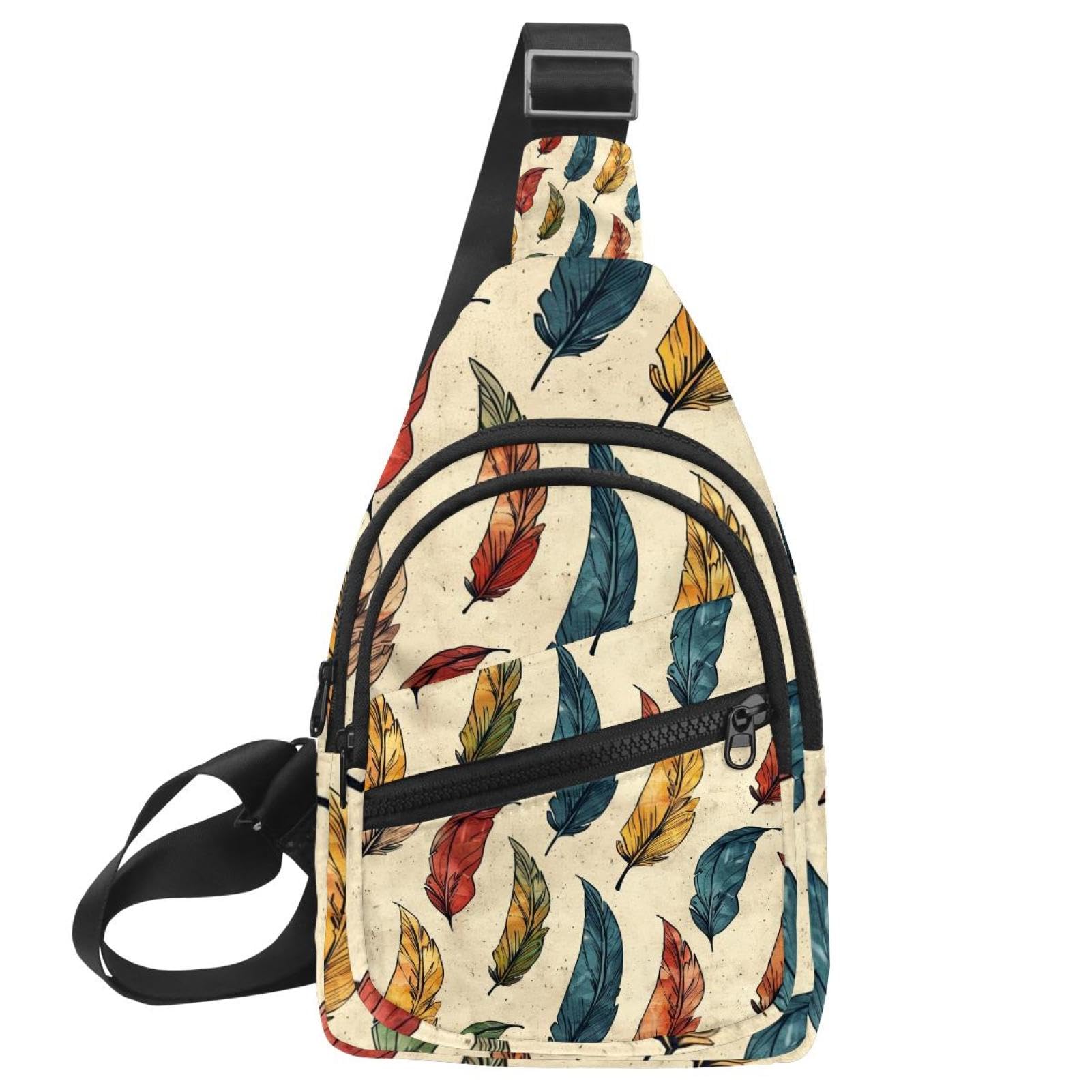 Mochila cruzada de plumas con correa ajustable y diseño estético único 7