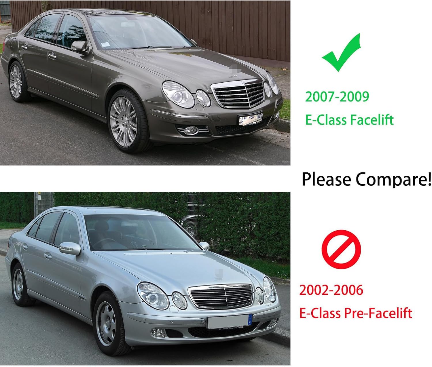 Compatible with Mercedes Benz 2007 2008 2009 W211 Facelift E-Class E320 E350 E550 E63 AMG Sedan Front Bumper Grille Gloss Black Replacement grill