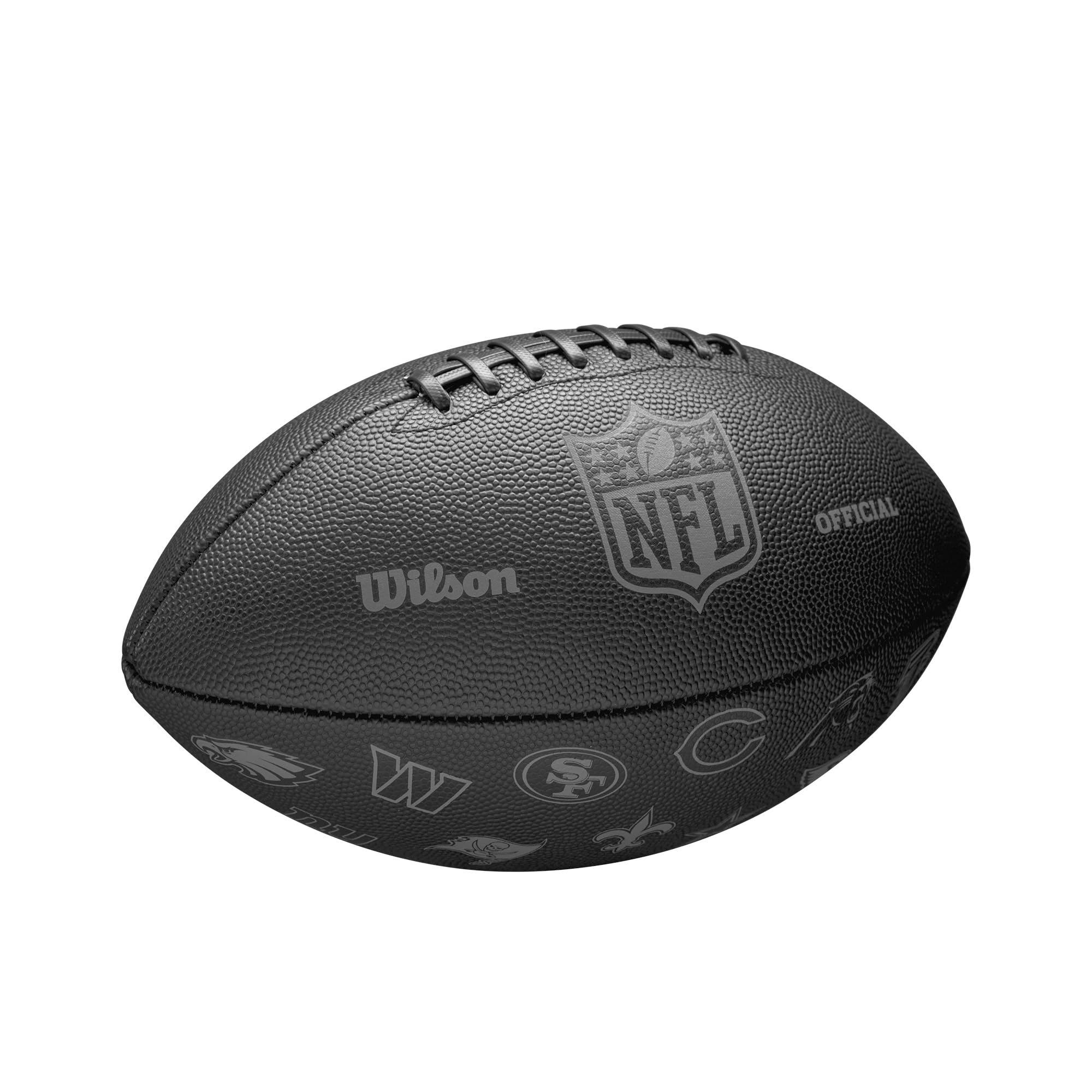 Wilson NFL 32 Team Football, Mit Einer Druckverriegelungsblase und klassischer Schnürung, Stilvolles Aussehen, Aus robusten Materialien, Farbe: Schwarz, Offizielle Größe