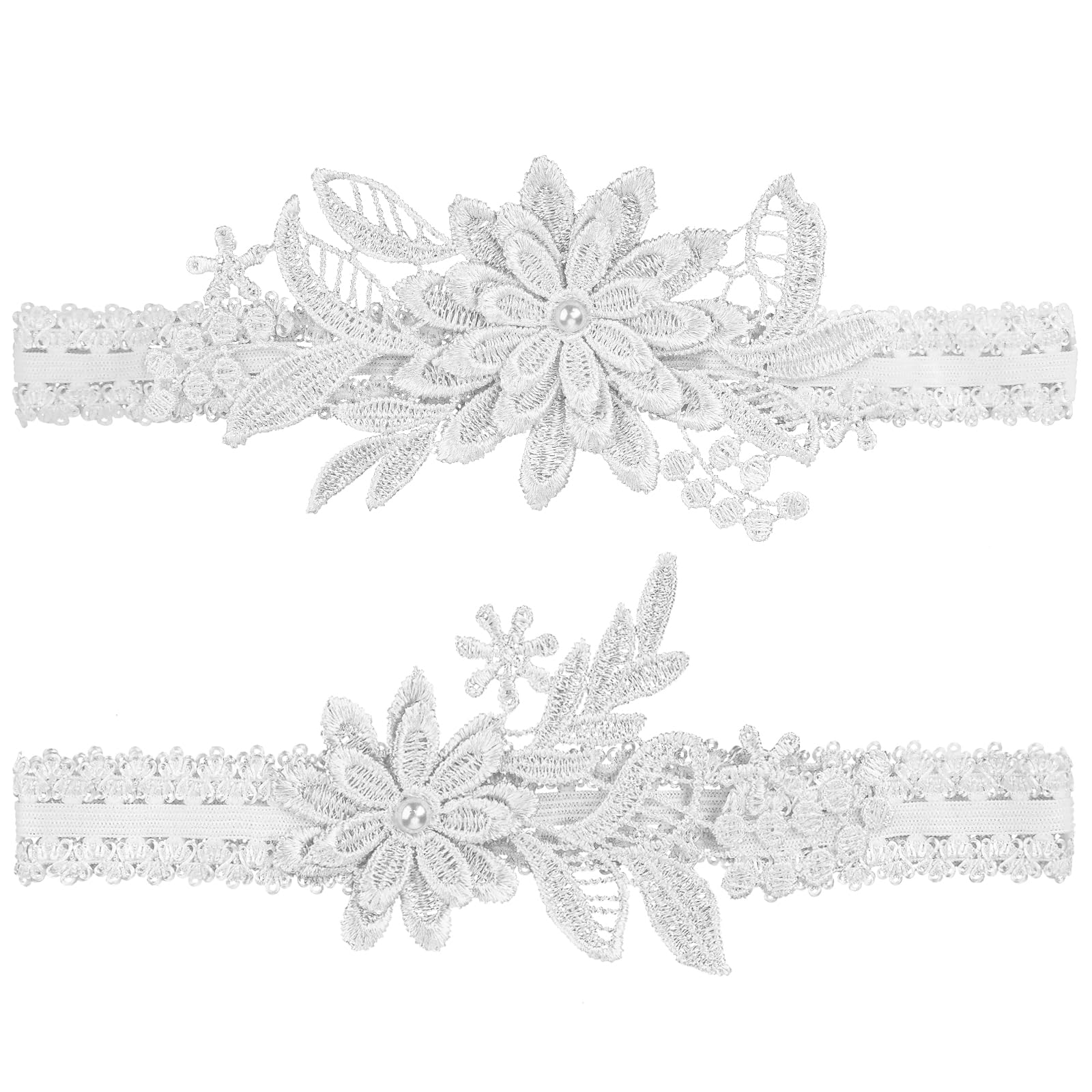Bremorou2 Pieces Bridal Lace Wedding Garters Set Blue Flower Bride Wedding Hand Sewn Lace with Floral Garter for Daisy Pearl