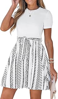 CUPSHE Women's Summer Dress Round Neck Short Sleeve Waist Lacing T Shirt Dress Casual Dresses Tunic Mini Dress