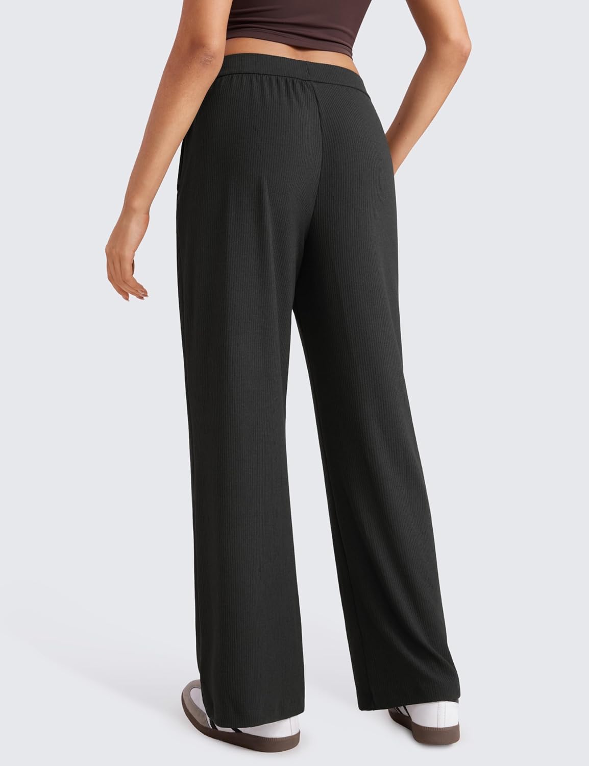 CRZ YOGA Comfy Ribbed Sweatpants Women 30.5'' Wide Leg Casual Lounge Travel Pants with Pockets - Image 2