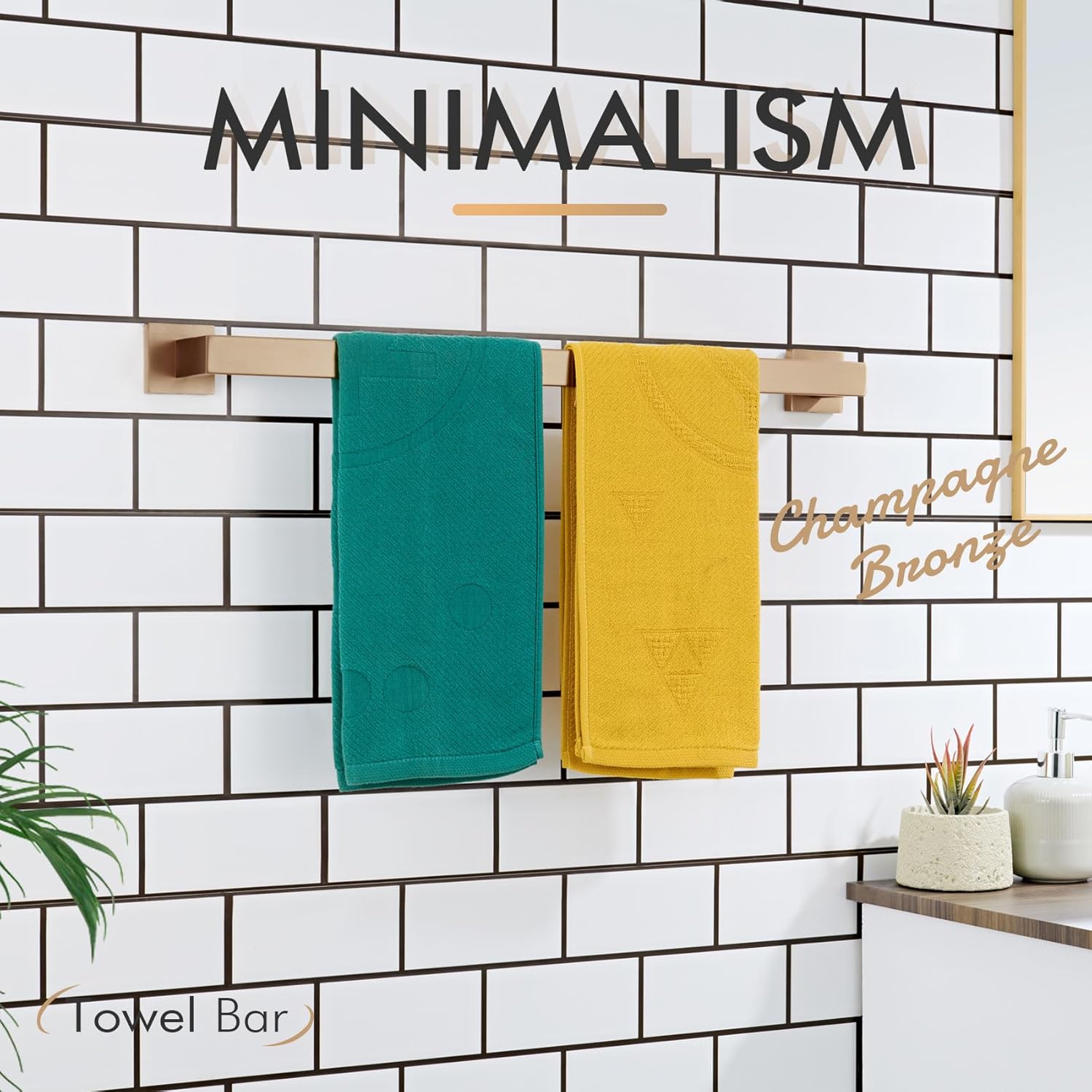 KOKOSIRI 20-Inch Towel Holder for Bathroom Kitchen Towel Bars Wall Mount SUS304 Stainless Steel Towel Rack, Champagne Bronze B4003CPG-L20