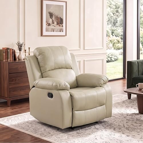 Leather Recliner Chair for Living Room Furniture Set, Beige Leather Reclining Couch for Small Space/Rv, Wall Hugger Single Recliner/Home Theater Seating for House/Office(Chair)