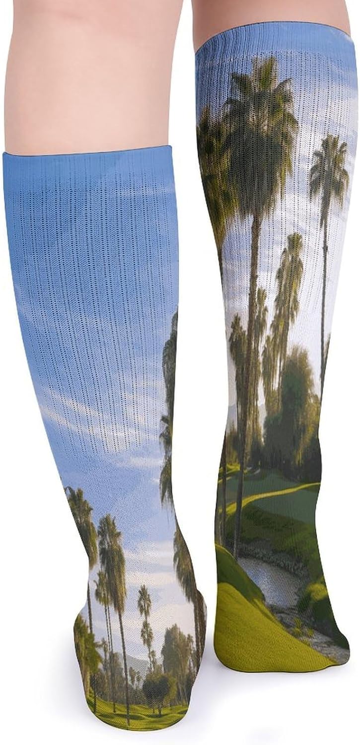 Palm Tree Golf Course Knee High Socks Cozy Knee High Socks Soft Mid-Length Sock for All Seasons Daily Wear Adult