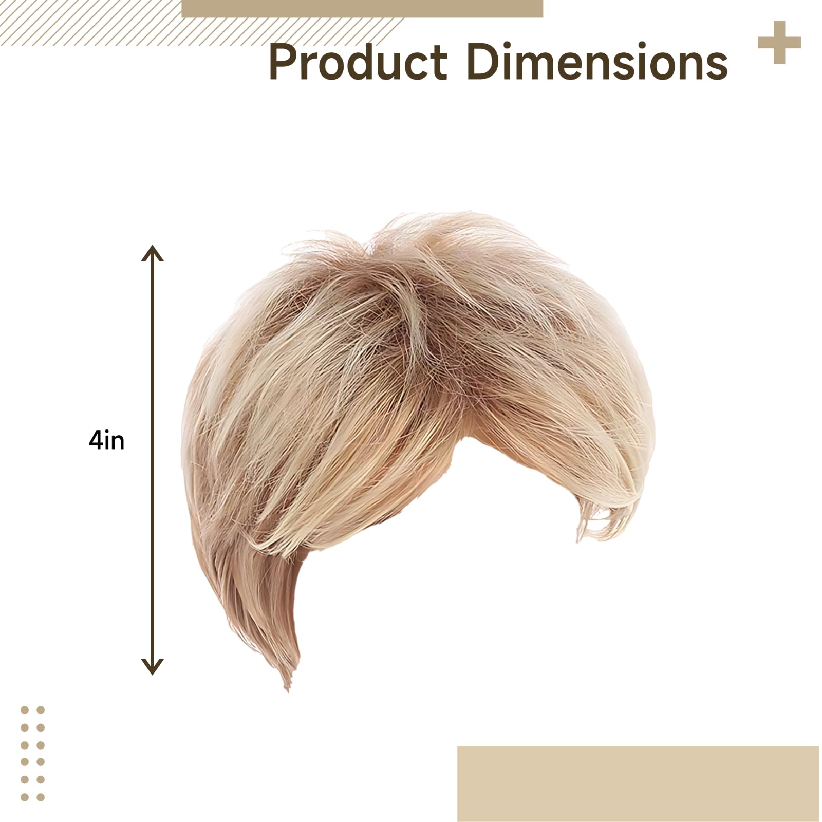 Lot de 2 perruques homme blond, cheveux synthétiques courts 4 in / 10,2 cm, remplacement capillaire brun doré, perruque cheveux Halloween