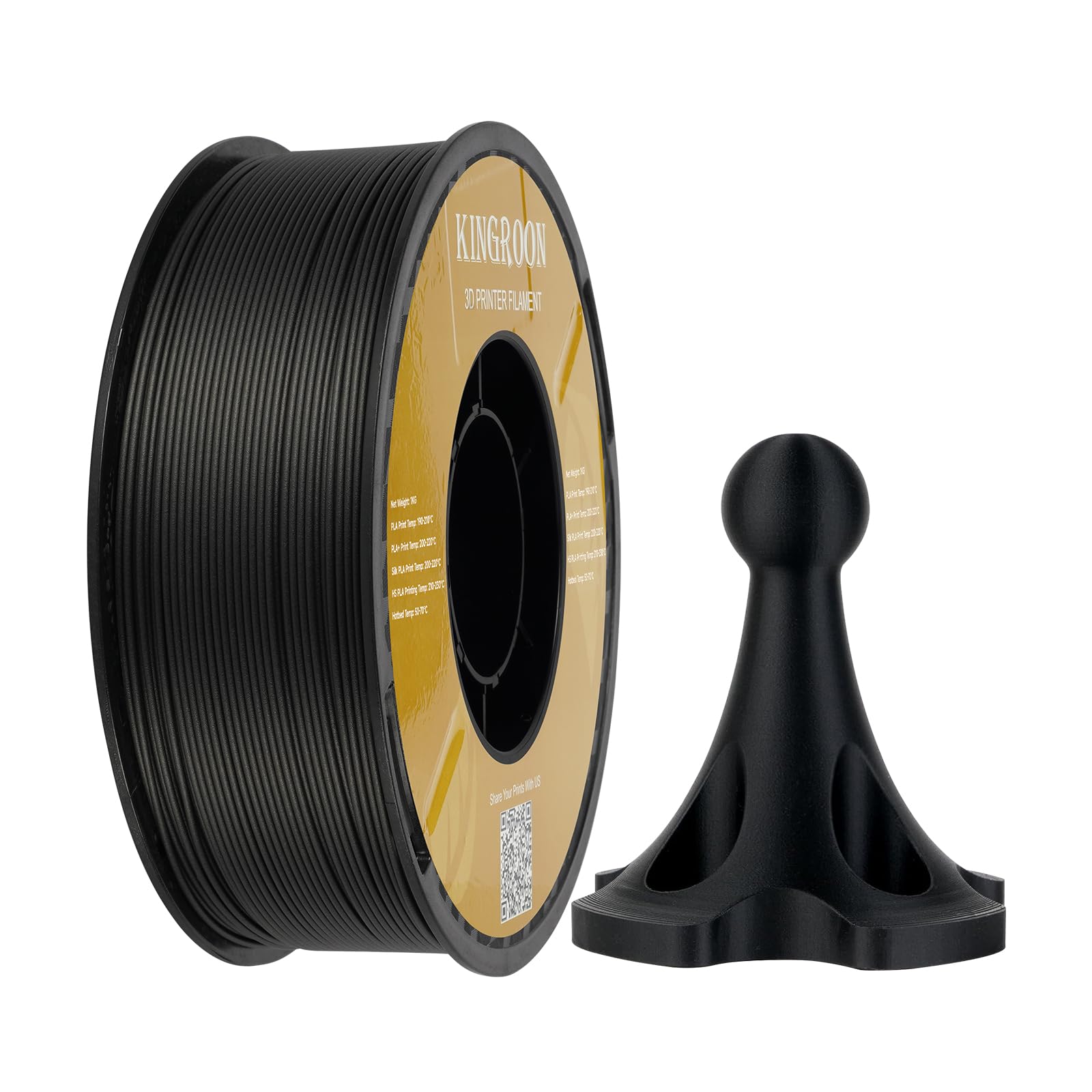Kingroon Carbon Fiber PLA 3D Printer Filament, Dimensional Accuracy +/- 0.03 mm, 1 kg Spool(2.2lbs), 1.75 mm，Black
