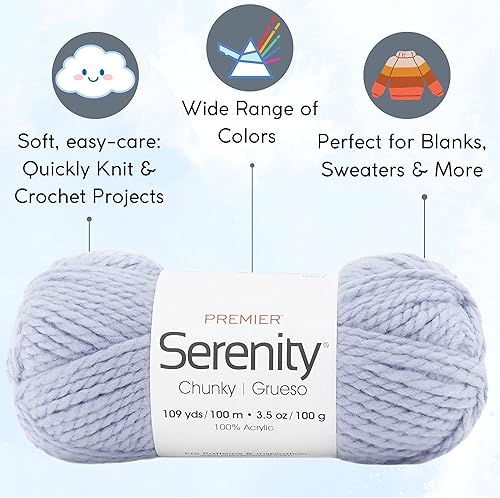 Miniatura 2 de Premier Yarns Serenity Chunky Solid Hyacinth 700-43 (6 madejas, el mismo lote de tinte) - Hilo acrílico grueso y voluminoso #5 para ganchillo y