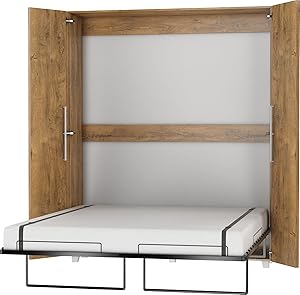 BIM Furniture Cama de pared con armario de 160 x 200 cm, cama plegable vertical, armario con cama plegable integrada, cama funcional con somier (roble borgoña)