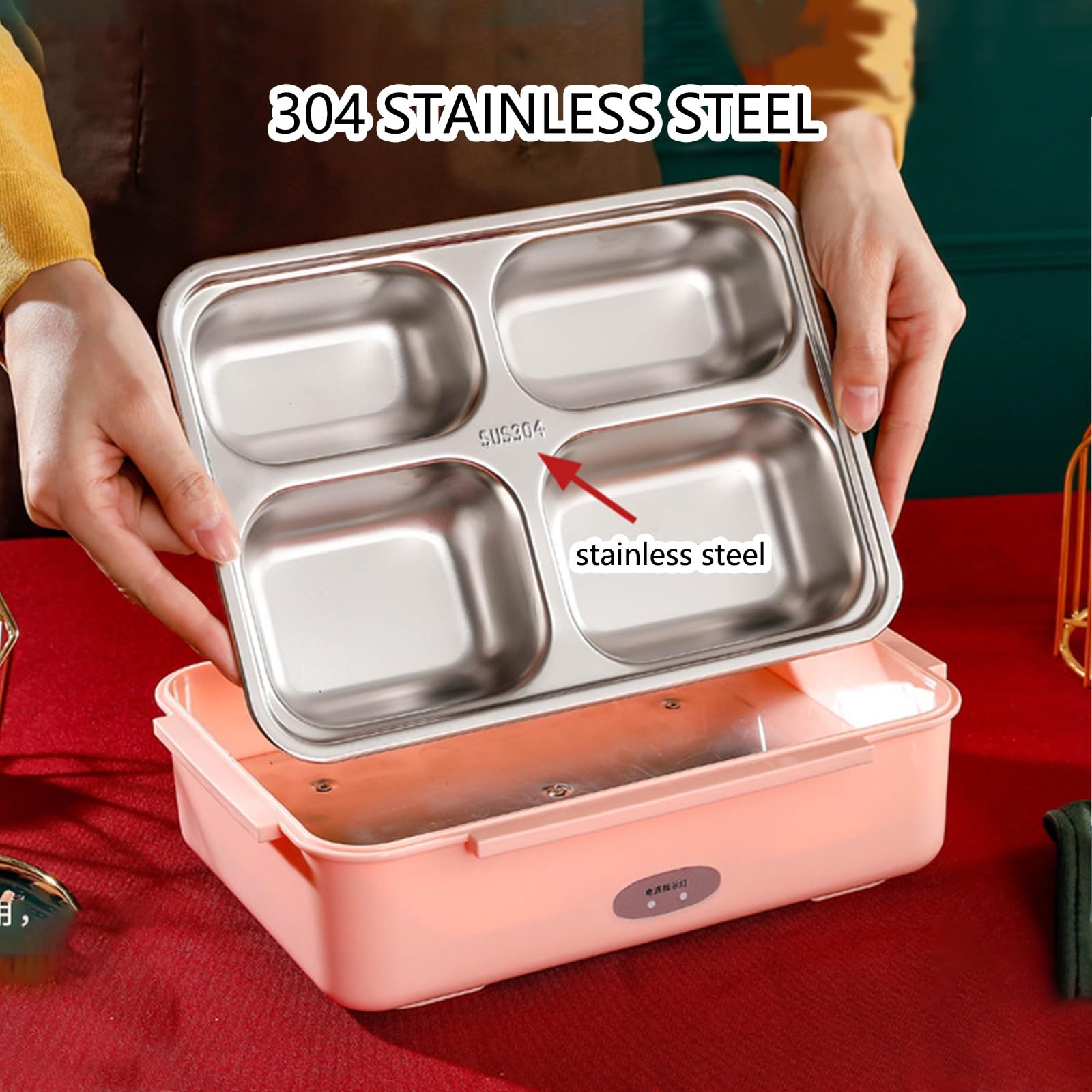 Auslaufsicherer,Elektrischer Lunchbox mit Innenbehälter aus Edelstahl 304 | Leicht zu Reinigen,inklusive Besteck,geeignet for den Einsatz im Büro(Blue,Three-compartment)