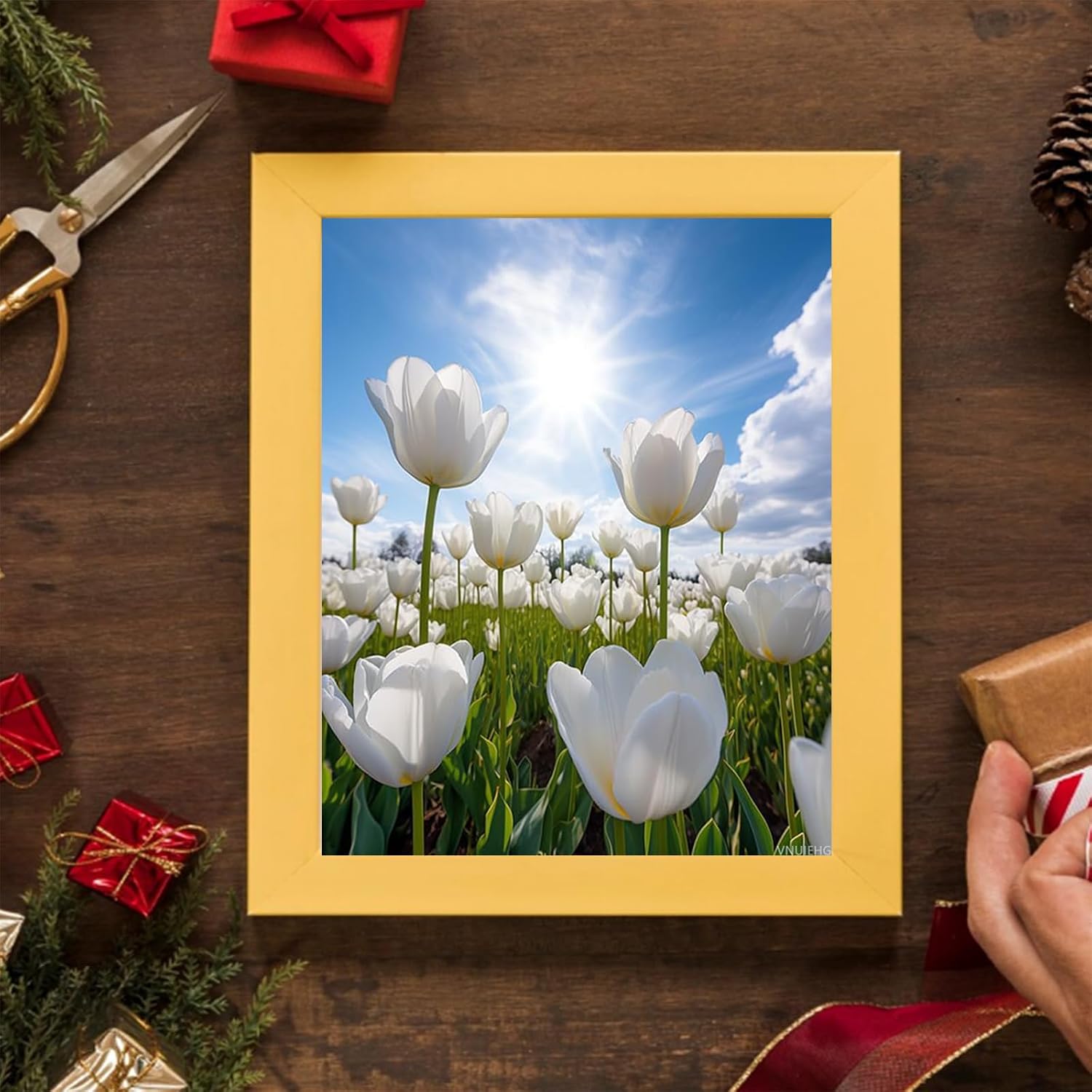 VNUIEHG Painting by Numbers, White Tulip Flower Field, Paint by Numbers for Gift Home Wall Decor, 40x50cm, Without Frame image 3