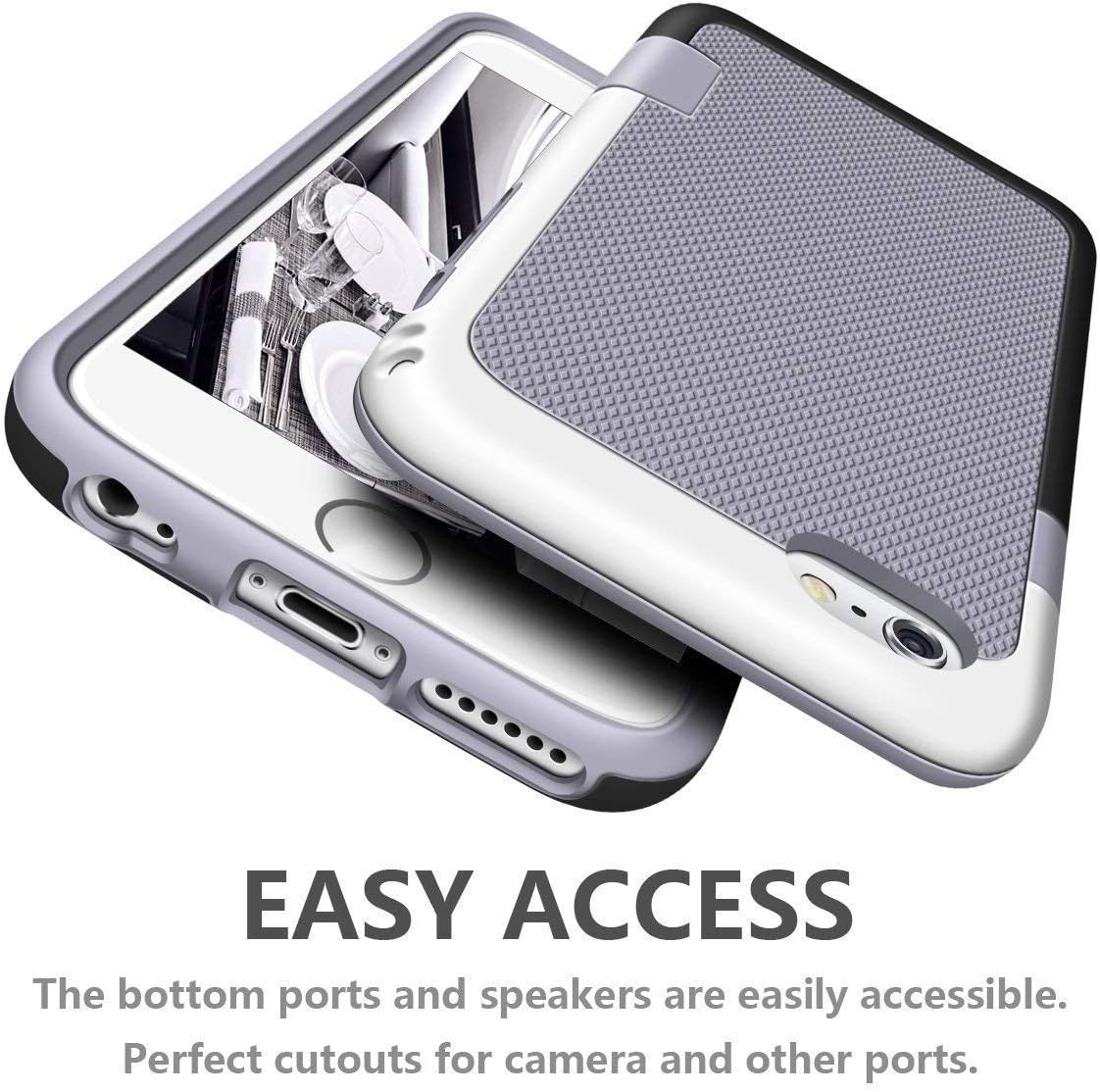 Compatible with iPhone 6s Plus/6 Plus Case, LoHi Slim Fit Hybrid Impact Shockproof Rugged Bumper [Extra Front Raised Lip] Cover -Grey
