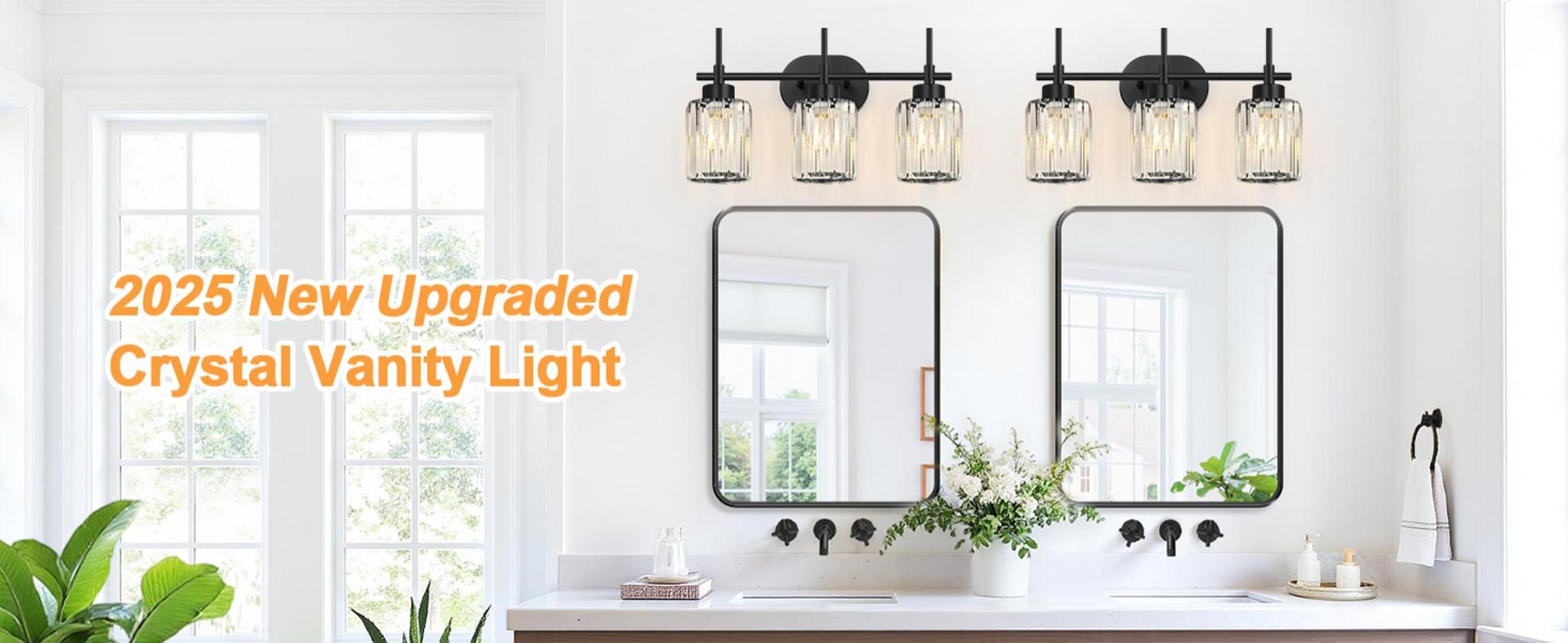 Image of Matte Black Vanity Light, 3-Light Crystal Modern Bathroom Lighting Fixtures Over Mirror, Black Bathroom Vanity Light (Bulbs Not Included)