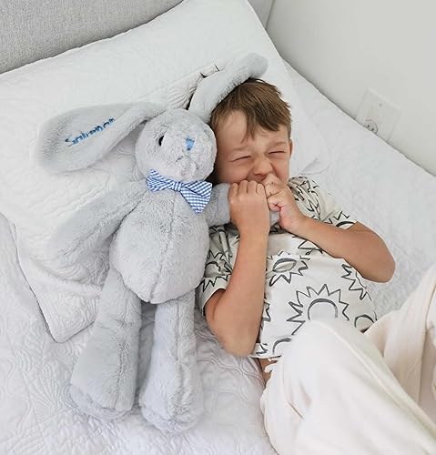 Miniatura 9 de DIBSIES Hoppity Floppity Bunny personalizado de 18 pulgadas (conejito gris con pajarita azul)