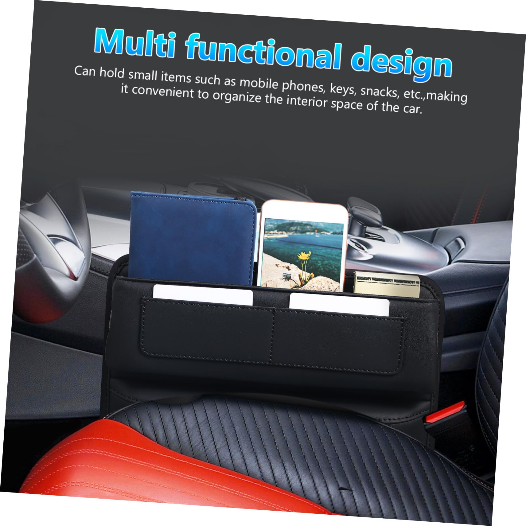 Caja Almacenamiento Asiento Coche Organizador Inserto Ranura con Compartimentos Protección Antideslizante para Consola y Asiento Vehículo Seguridad Conducción