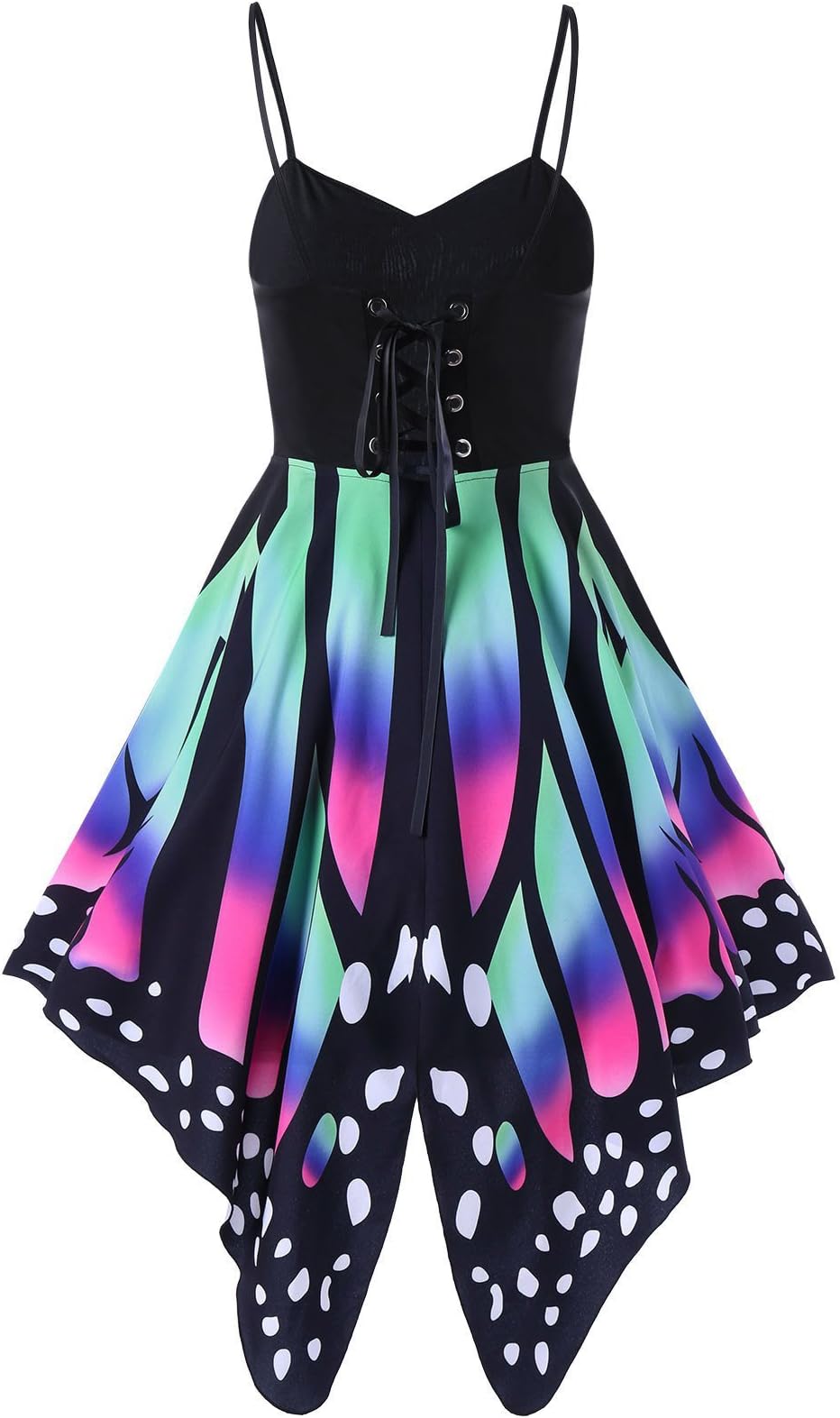 Aro Lora Women's Butterfly Printed Lace up High Waist A Line Irregular Swing Dress