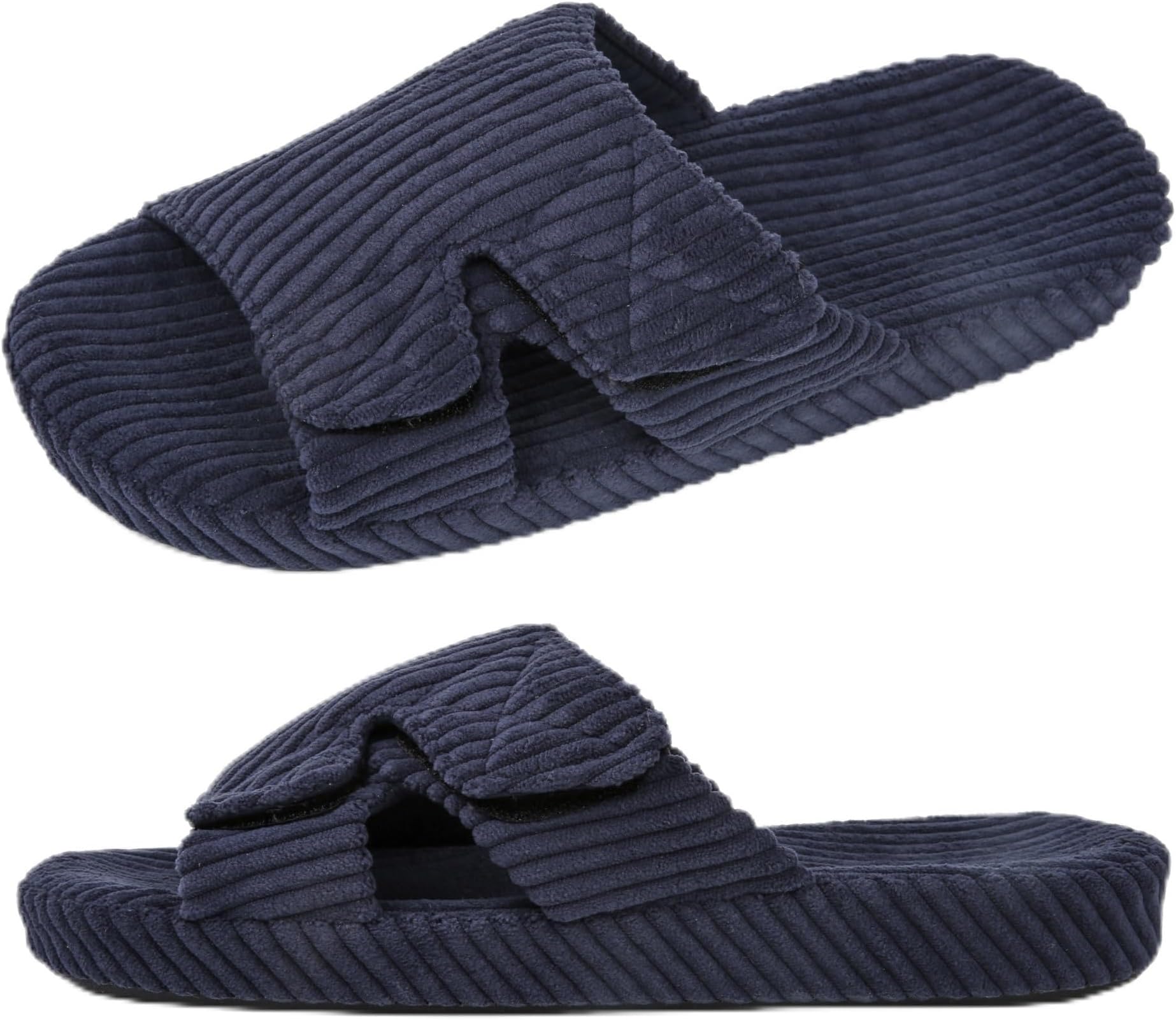 House Slippers with Corduroy Insole Low Arch Support Indoor Slides with Adjustable Upper and Rubber Sole