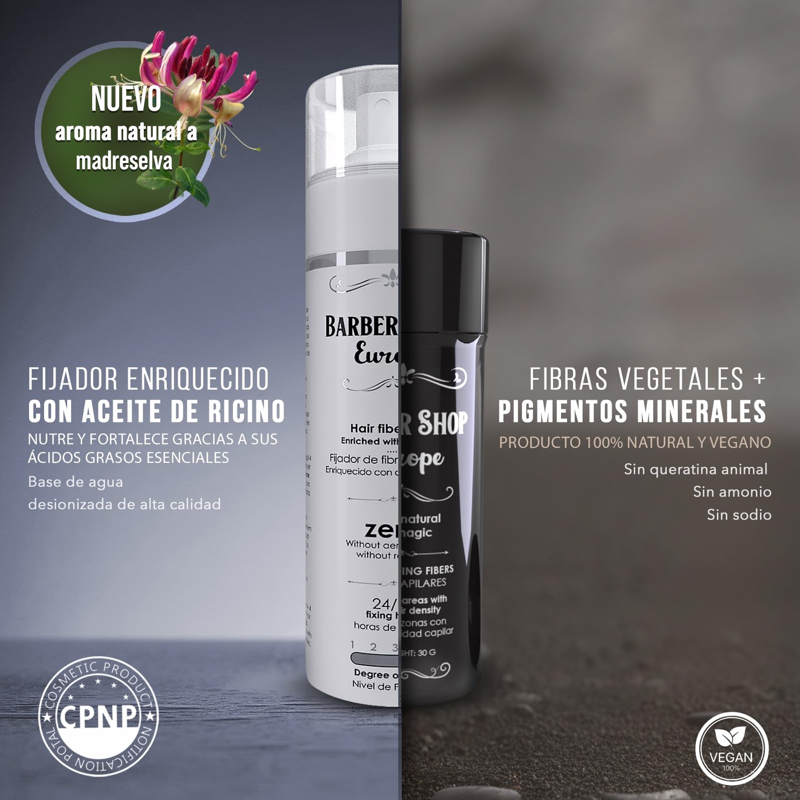 Kit Fibras Capilares Castaño Oscuro - Hair Fiber - Fibra Capilar Hombre Mujer - Aplicador - Fijador Aceite Ricino - Guía de Fibras Capilares - Optimizador Línea - Espejo y Pincel de retoque
