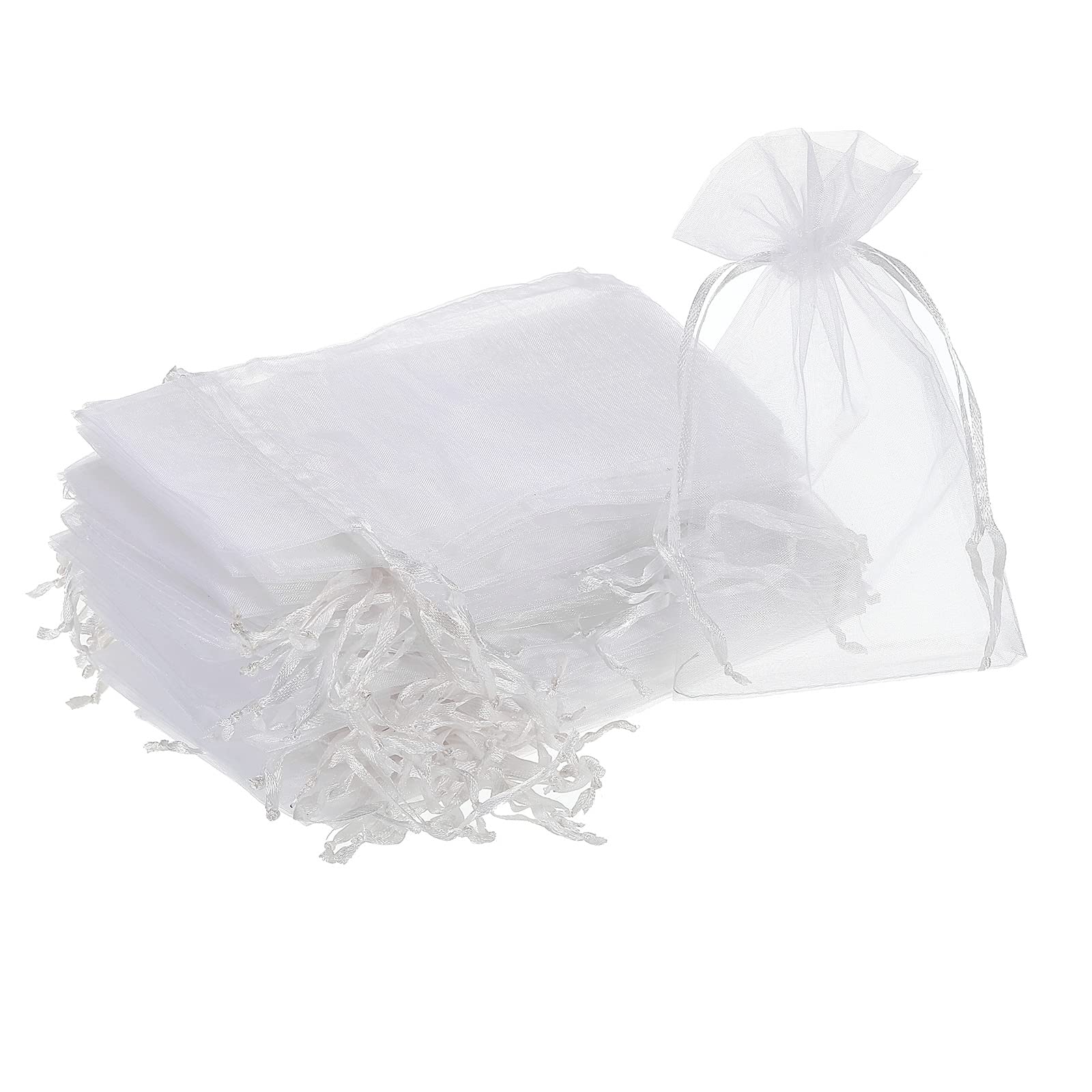 sourcing map 100pcs Organza Bags 10x15cm Drawstring Favor Pouches Sheer Mesh Bag for Gift Jewelry Wedding Party Christmas Candy White