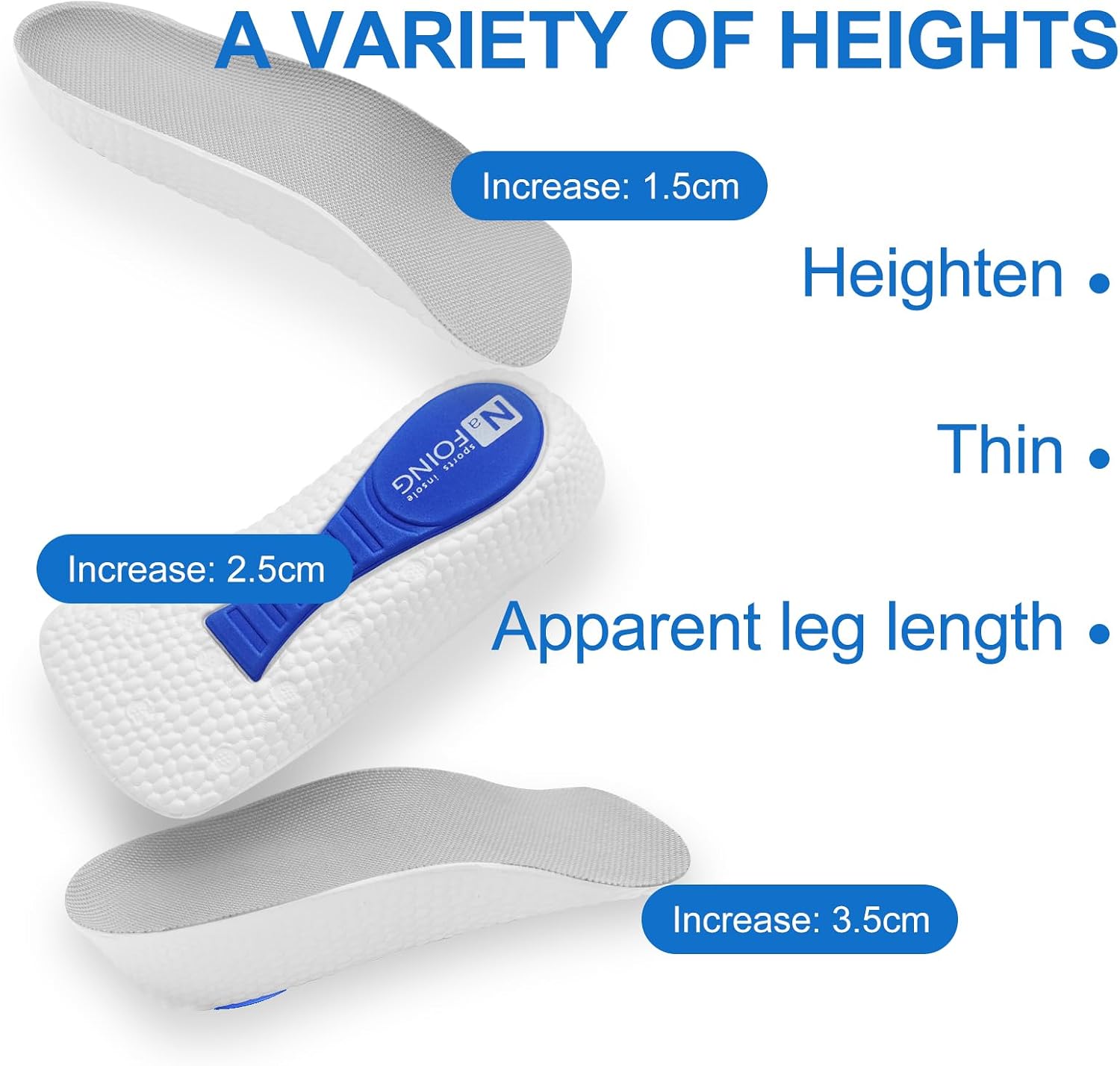 3 Pairs Height Increase Insoles for Sneakers Men's, Footwear Inserts for Arch Support Orthotic to Help Relief Achilles Tendonitis, Flat Feet, and Foot Discomfort