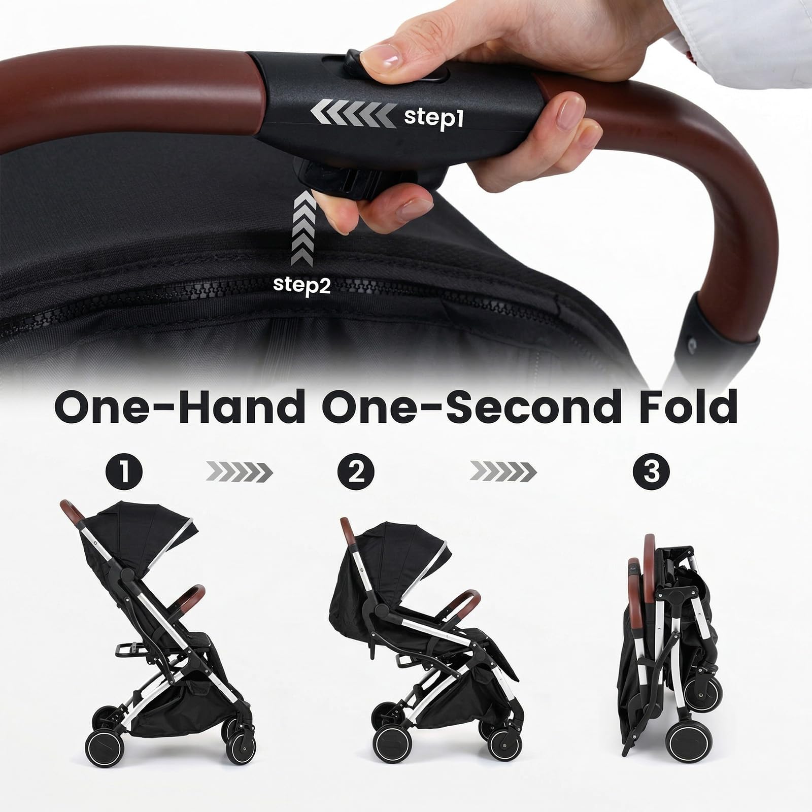 INFANS Travel Stroller, Lightweight Compact Baby Stroller for Airplane with One-Hand Fold, Multi-Position Recline, Canopy, 4 Wheel Suspension, Storage Basket (Black+Silver) - 5