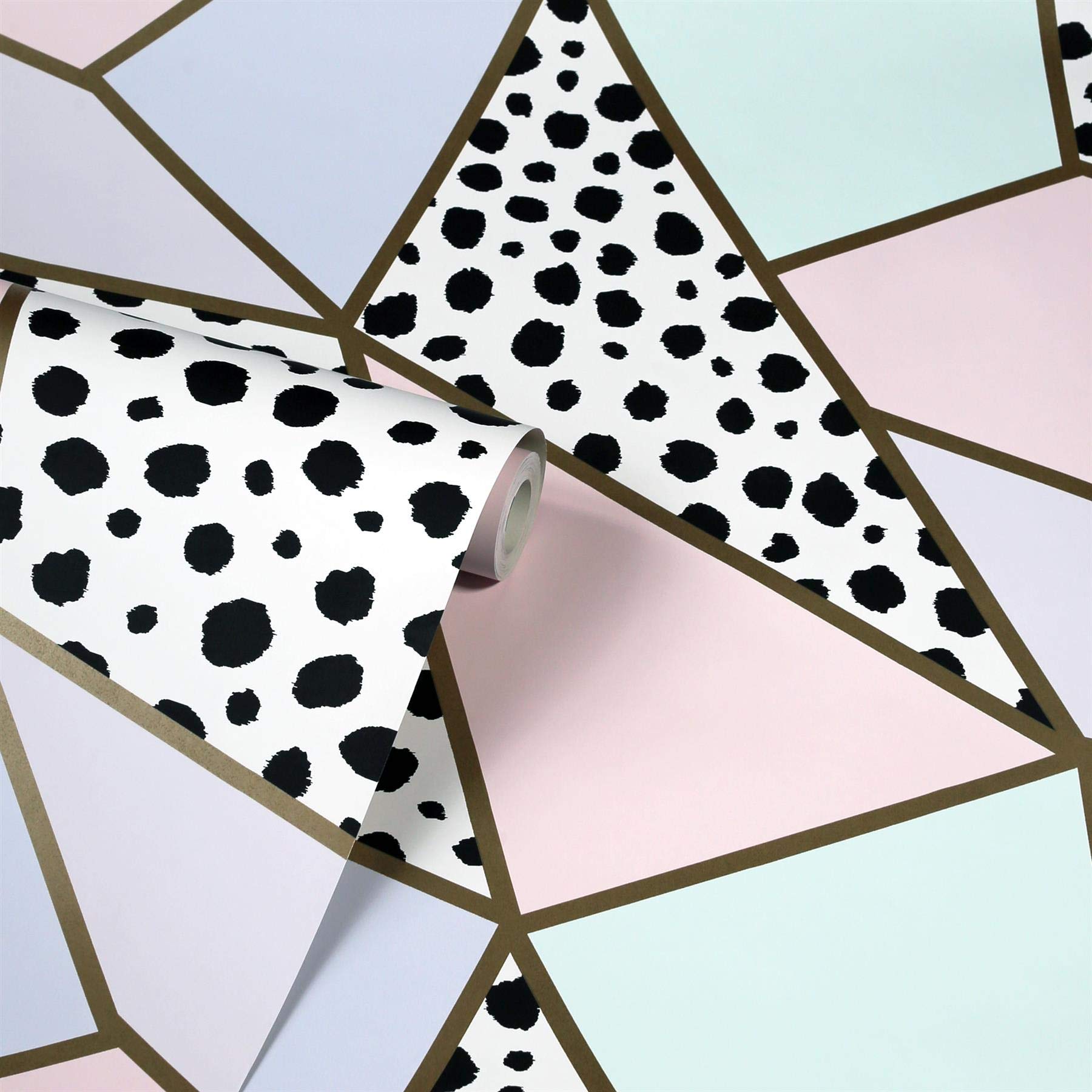 Yöl Pastel Tones With Metallic Detail Dalmatian Fragments Wallpaper Metallic Geometric Gold Pink Teal