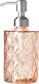 Easy Tang Clear Glass Hand Soap Dispenser Kitchen Bathroom 12 Oz Refillable Liquid Bottle with Silver Pump Ideal for Dish Detergent Essential Oil Shampoo Lotion Amber