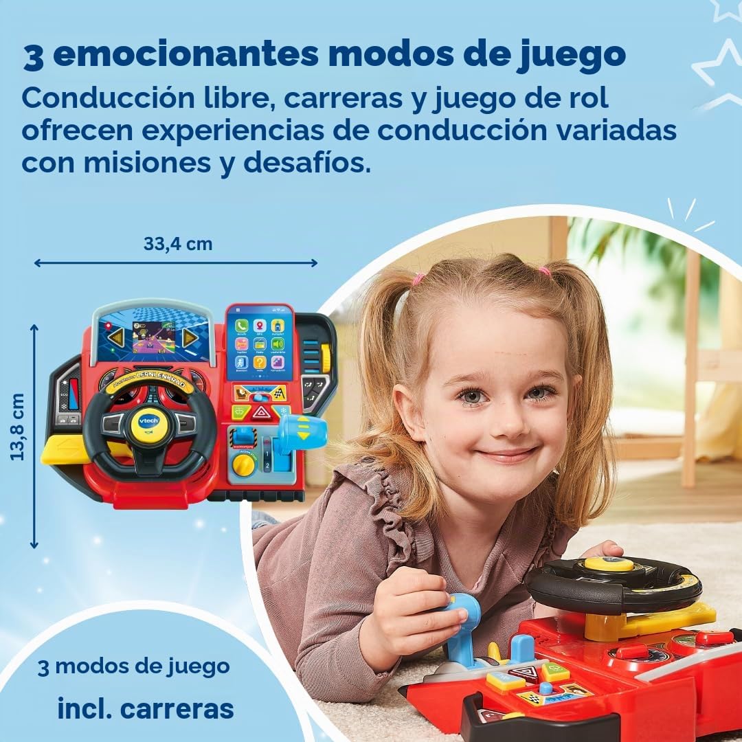 VTech Volante de Aprendizaje de Aventura – Volante Interactivo con Pantalla LCD a Color, 3 Modos de Juego, numerosos contenidos de Aprendizaje y 23 melodías – para niños de 3 a 7 años