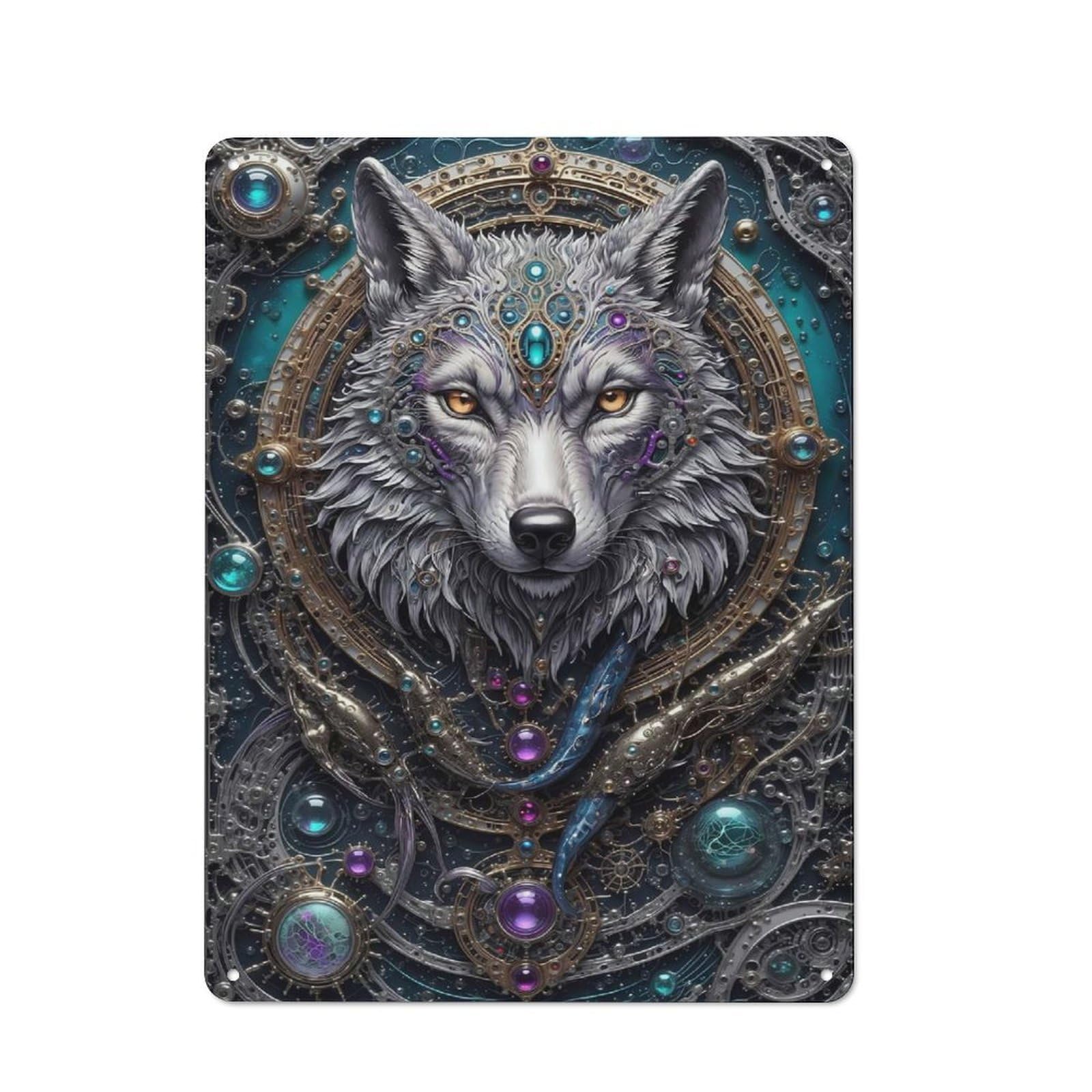 Junmoney Style-22 Metal Plaque 40X30cm With Wolf Engine Portrait For Hallway Wall, Rustic Decor, A Metal Wall Feature For Hallways And Entrance Areas