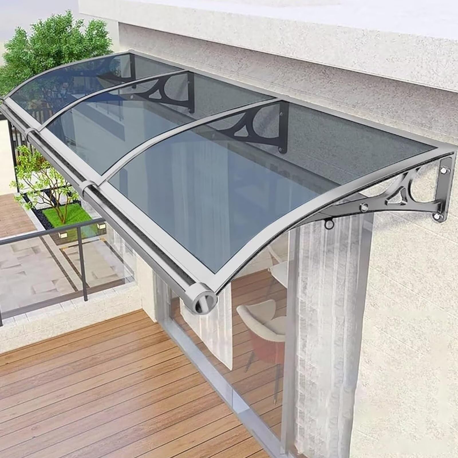 MSHGSKU Aluminum Front Door Canopy, Patio/Veranda Awning with Sink, Sloped Arch Overhang, UV, Rain & Snow Protection, Outdoor Shelter for Entryways